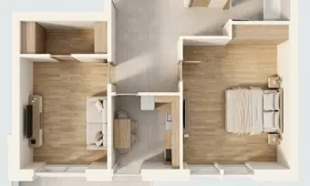 1. emeleti otthon nagy erkéllyel – Különálló nappalival, étkezővel és konyhával